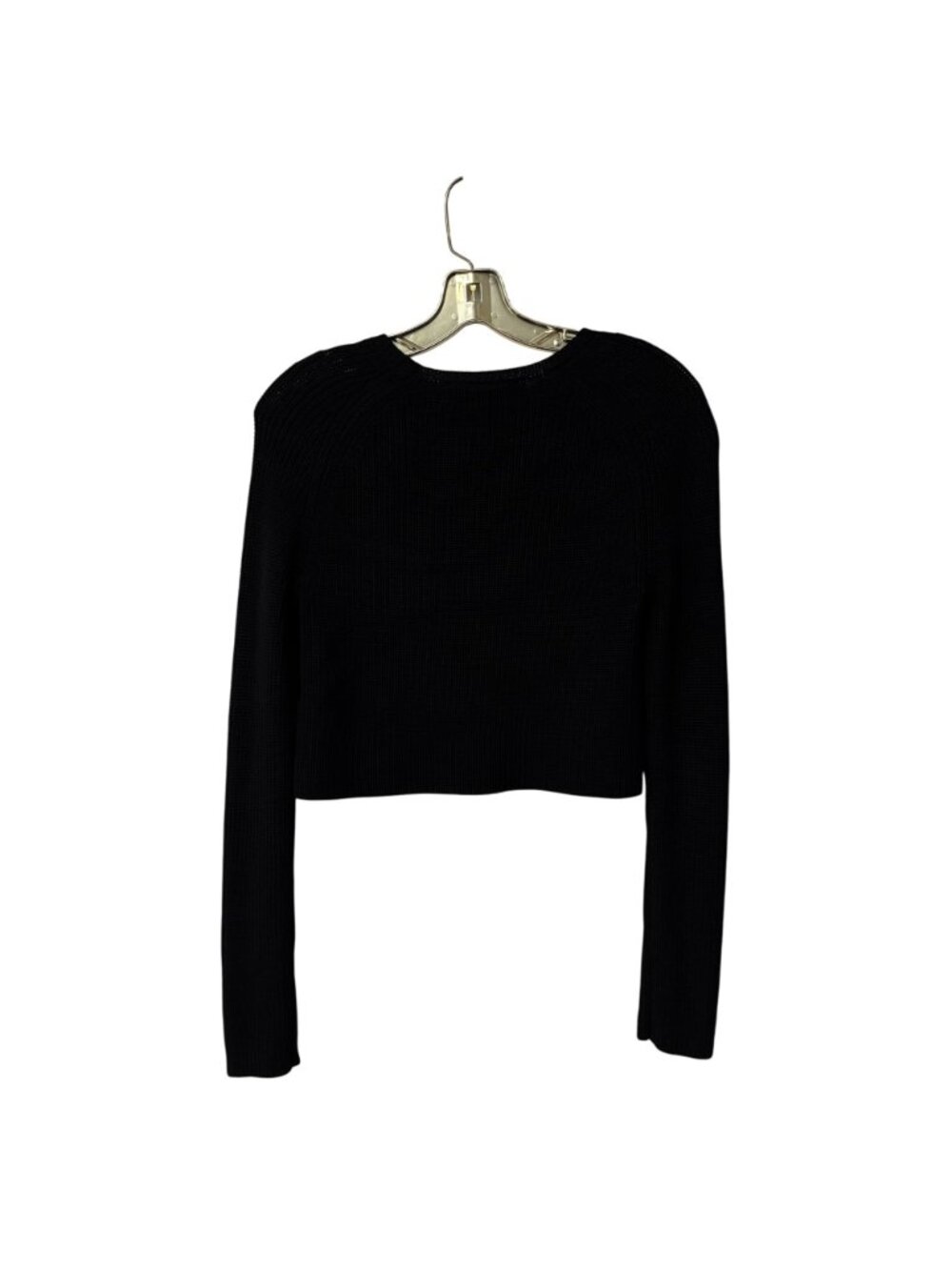 White House Black Market XS Black Knit Cropped Sweater Long Sleeve Crewneck - Picture 4 of 9